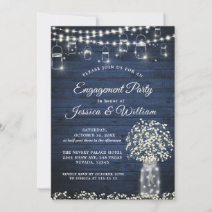 Invitation Baby's Breath Mason Jar Rustic Engagement Party