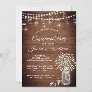 Invitation Baby's Breath Mason Jar Rustic Engagement Party