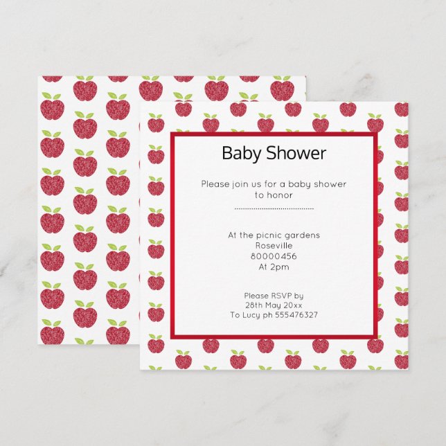 INVITATION BABYSHOWER DE CONCEPTION DE POMMES CUTE (Devant / Derrière)
