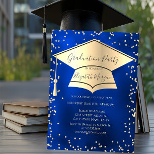 Invitation Bac de diplôme, Diamants Bleu Metallic Graduation