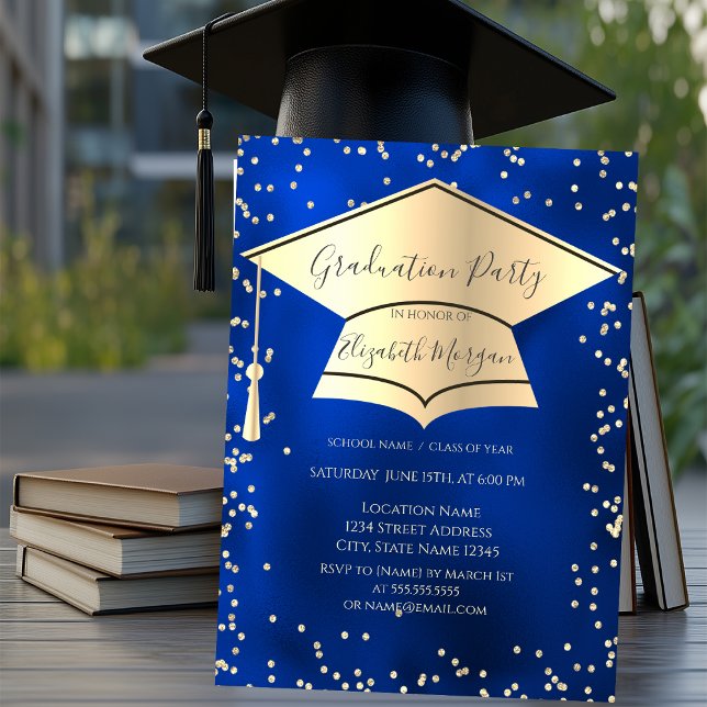Invitation Bac de diplôme, Diamants Bleu Metallic Graduation (Créateur téléchargé)