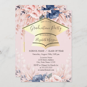 Invitation Bac de graduation, Fleurs Clair Rose Graduation