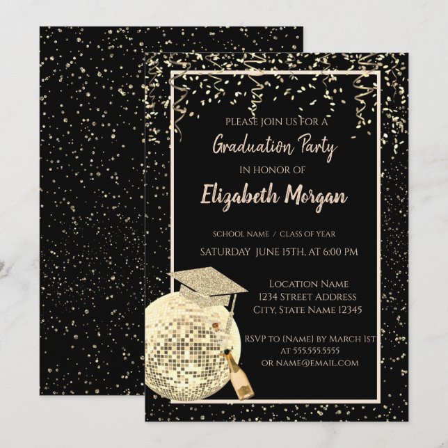 Invitation Bac de parties scintillant, Confetti de boule disc (Devant / Derrière)