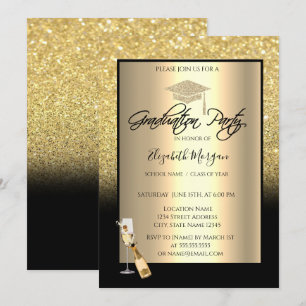Invitation Bac de Parties scintillant d'or, Vin, Graduation d