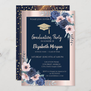 Invitation Bac de parties scintillant, Roses bleus, Bleu mari