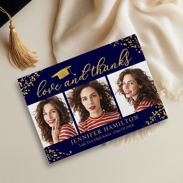 Invitation Bac d'or de diplôme sur l'amour bleu et Merci (Créateur téléchargé)