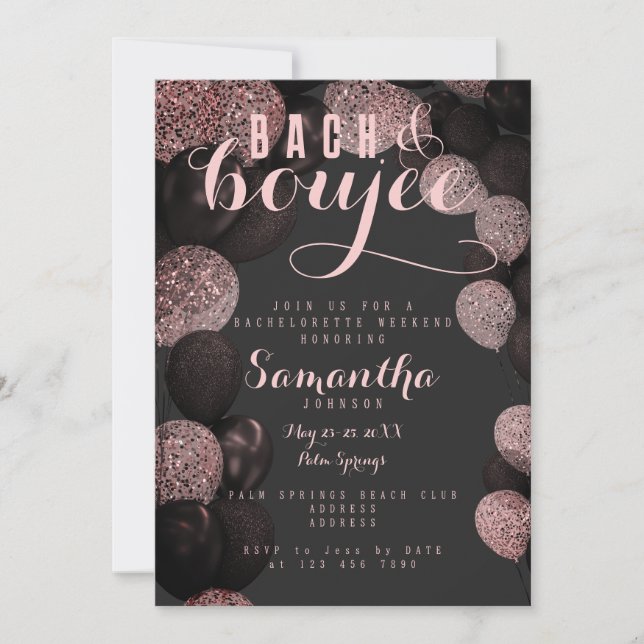 Invitation BACH Boujee Black Pink Balloons Bachelorette (Devant)