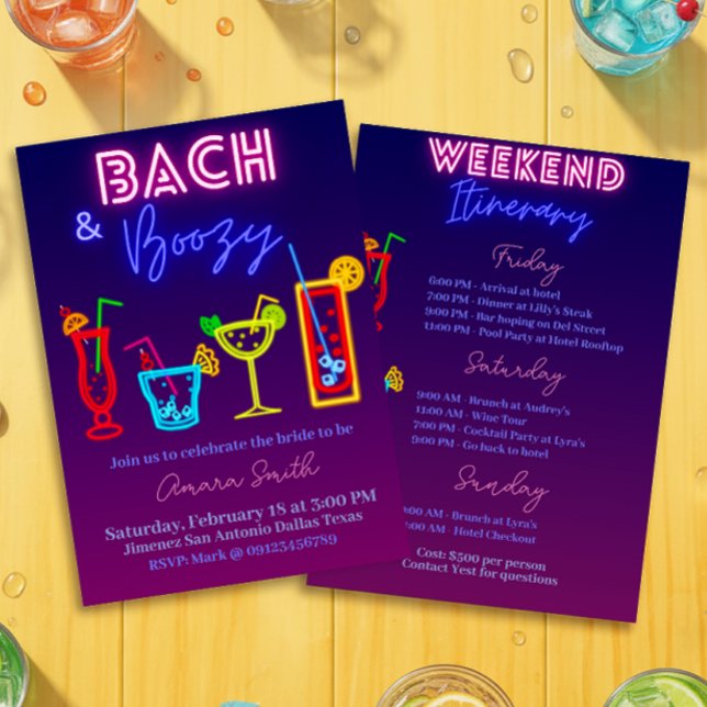 Invitation Bach et Bachelorette Apéro avec Itinéraire (Bach and Boozy Bachelorette with Itinerary Invitation)