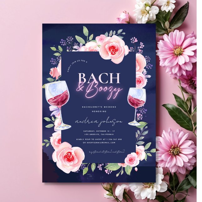 Invitation Bach et Boozy Neon et Fleurs Florales Enterrement  (Créateur téléchargé)