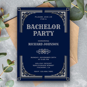 Invitation Bachelor Art déco bleu argenté