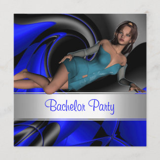 Invitation Bachelor Party Abstraite courbe bleue Pin up Girl