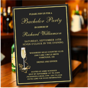 Invitation Bachelor Party Classic Black Gold