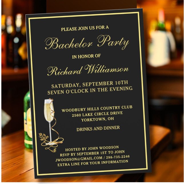 Invitation Bachelor Party Classic Black Gold (Créateur téléchargé)
