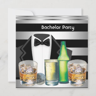 Invitation Bachelor Party Mens Boissons Tuxedo Black Silver