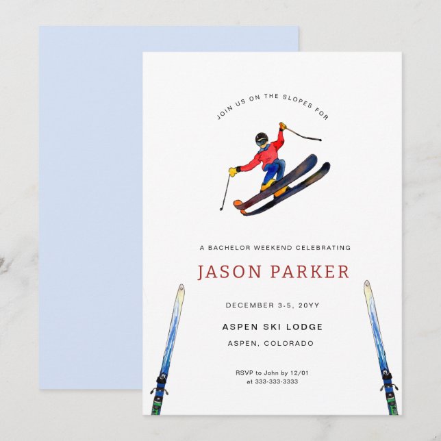 Invitation Bachelor Party Ski Trip (Devant / Derrière)