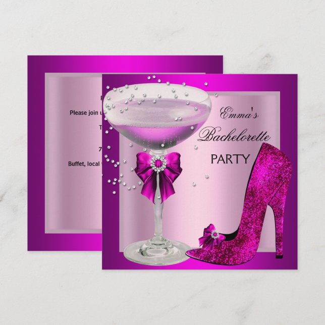 Invitation Bacheloré Champagne Rose (Devant / Derrière)