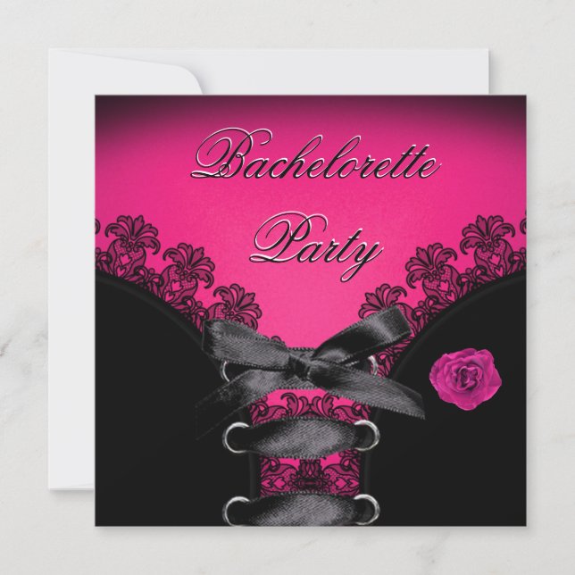 Invitation Bacheloré Party Rose Rose Black Lace (Devant)