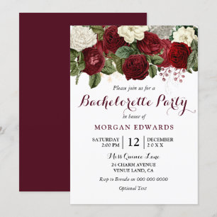 Invitation Bachelorée de Roses Blanches Rouges Bourgogne