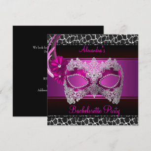 Invitation Bachelorée Fête rose vif Masque noir blanc