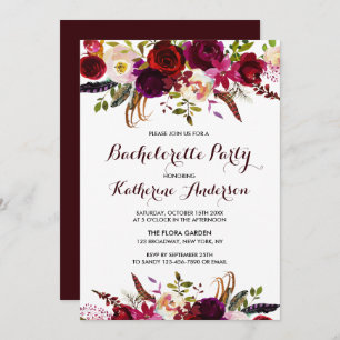 Invitation Bachelorée Florale de Marsala Boho de Bourgogne