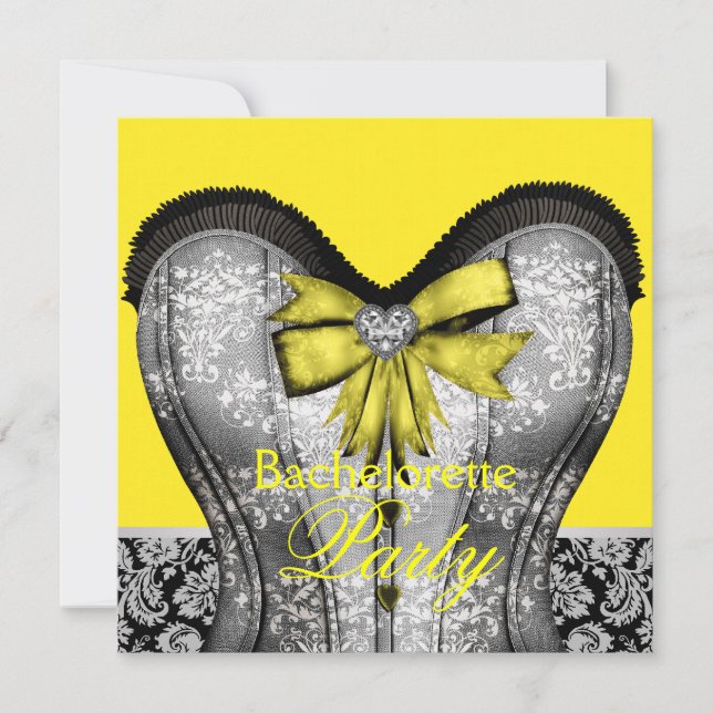 Invitation Bachelorée Noire Jaune Damask Corset (Devant)
