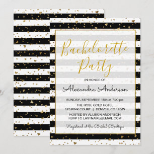Invitation Bachelorett Party de Black and White Gold