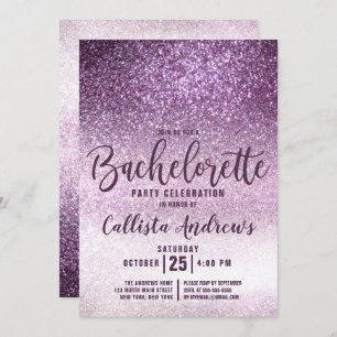 Invitation Bachelorette à trois Parties scintillant violet