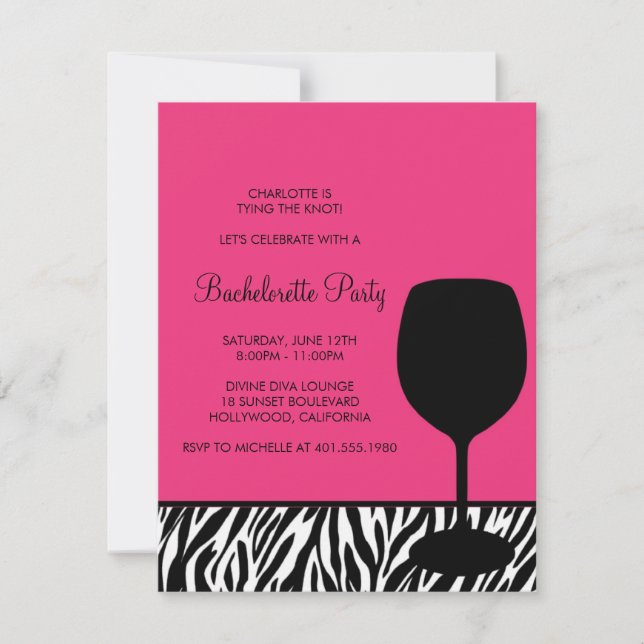 Invitation bachelorette à vin imprimé zèbre (Devant)