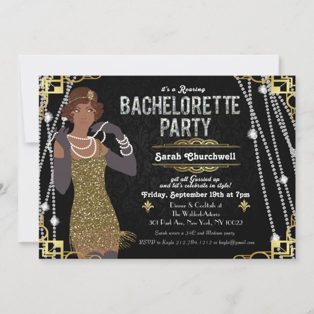Invitation Bachelorette Africaine Américaine Flapper Invitati (Devant)