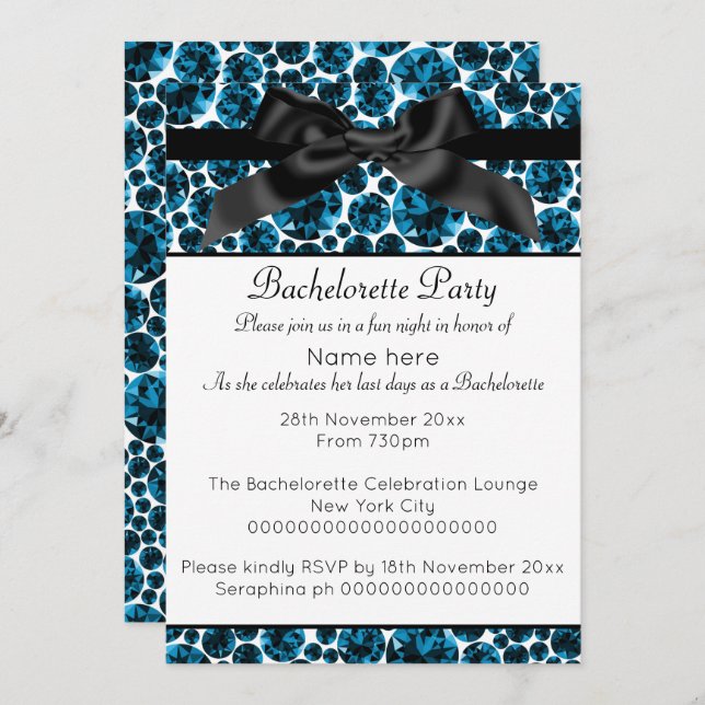 INVITATION BACHELORETTE BACHELORETTE BLEUE BLEU MODERNE (Devant / Derrière)