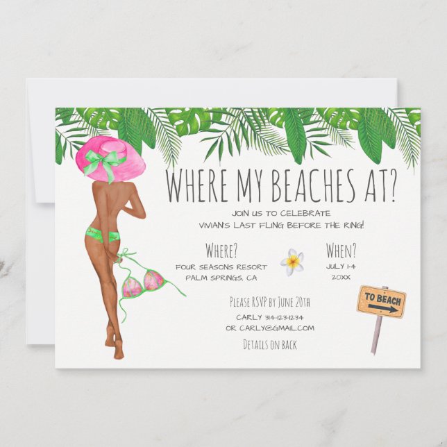 Invitation Bachelorette Beach Week-end Itinéraire (Devant)