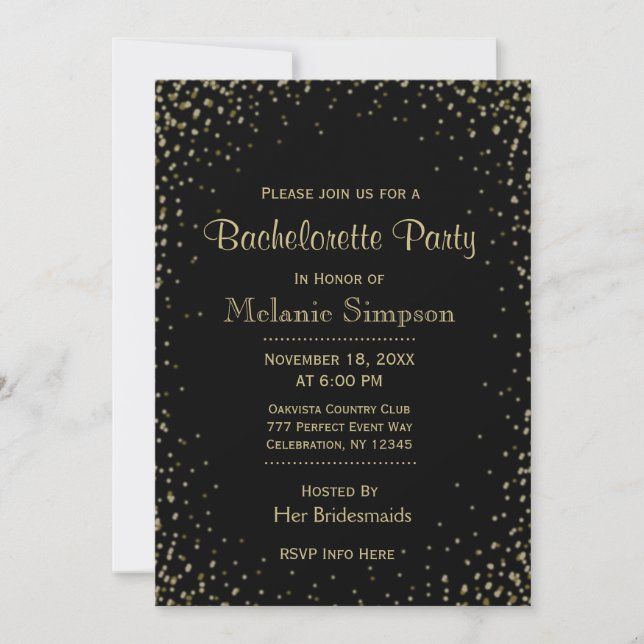Invitation Bachelorette | Black Gold Confetti (Devant)