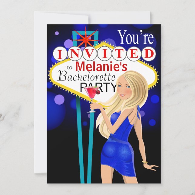 Invitation Bachelorette bleu Las Vegas (Devant)