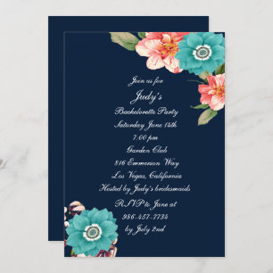 Invitation Bachelorette Botanique Bleue Et Rose