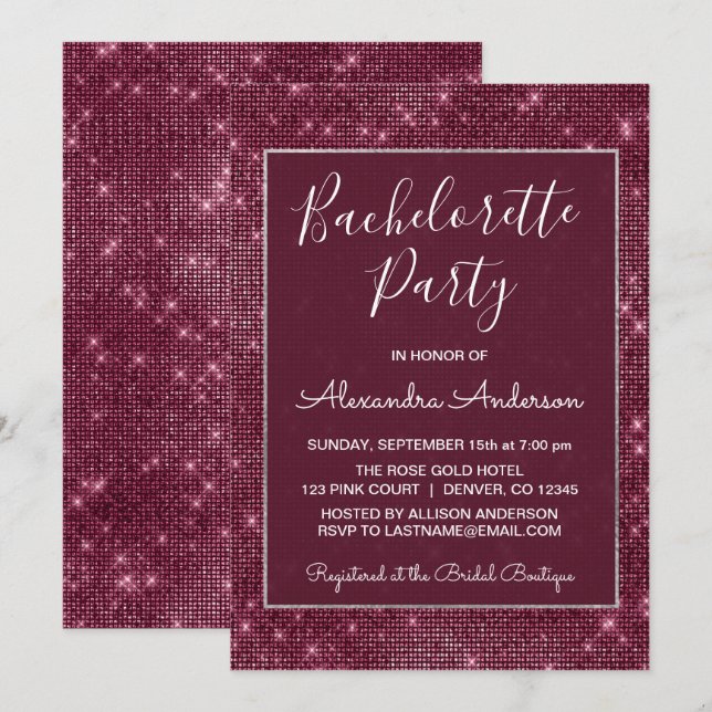 Invitation Bachelorette Bourgogne violette (Devant / Derrière)