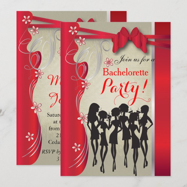 Invitation Bachelorette Bride Party - Deep Red (Devant / Derrière)