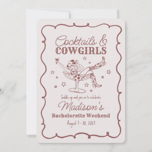 Invitation Bachelorette Burgundy Cocktail and Cowgirls Bash