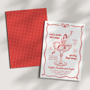 Invitation Bachelorette Champagne Rouge Filles Filles Tirées