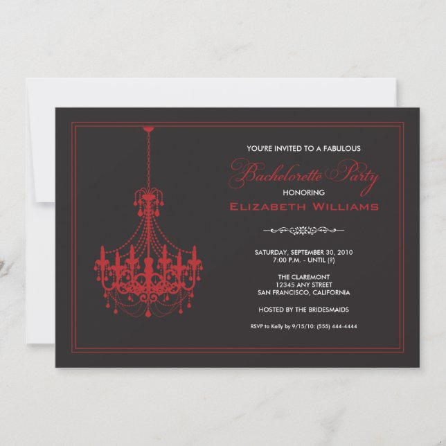 Invitation Bachelorette chandelier classique (roug (Devant)
