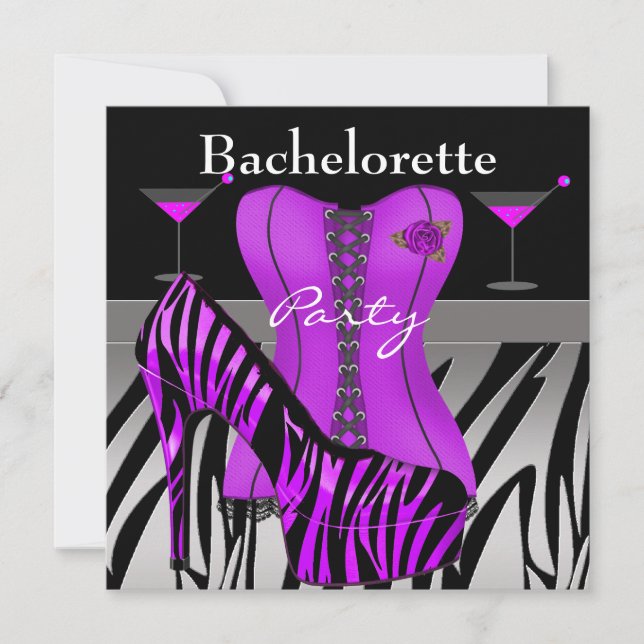 Invitation Bachelorette Chaussures Purple Zebra Corset (Devant)