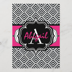 Invitation Bachelorette Chevron Chic Pink Monogramme