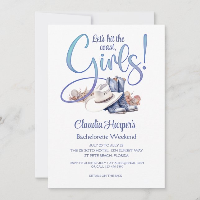 Invitation Bachelorette Coastal Cowgirl (Devant)