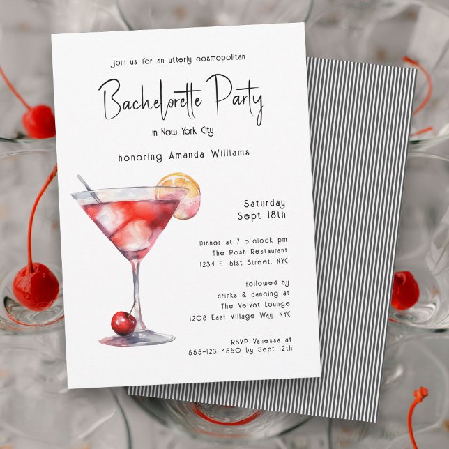 Invitation Bachelorette cosmopolite dans la ville (Plan a New York City Bachelorette Party for a memorable sendoff for the Bride-to-Be and her besties.)