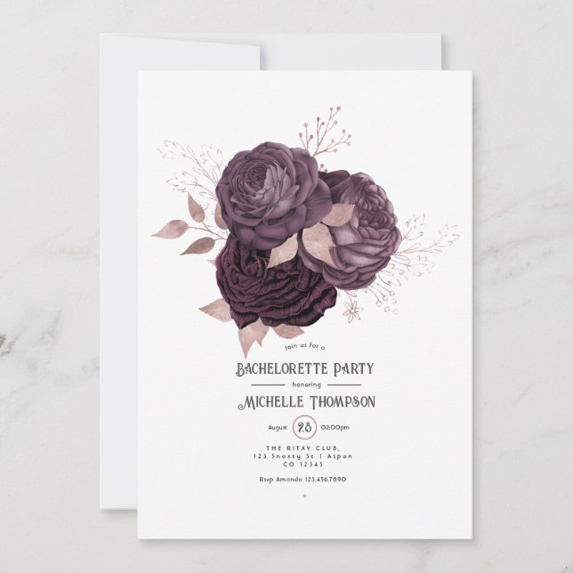 Invitation Bachelorette de Bourgogne et d'or Floral (Devant)