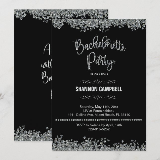 Invitation Bachelorette de diamant et Parties scintillant (Devant / Derrière)