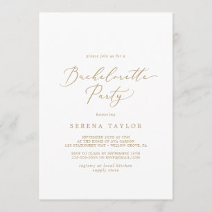 Invitation Bachelorette de la Calligraphie Or Delicate