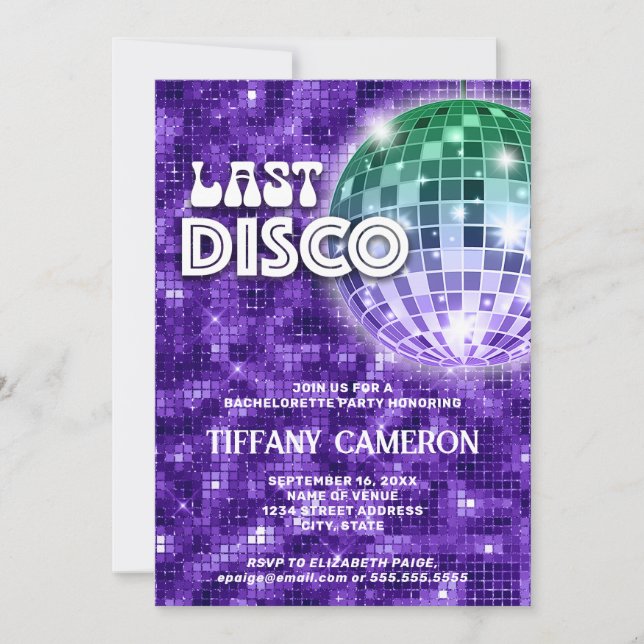 Invitation Bachelorette de la discothèque rétro les années 70 (Devant)