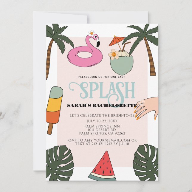 Invitation Bachelorette de la fête de la piscine de splash (Devant)