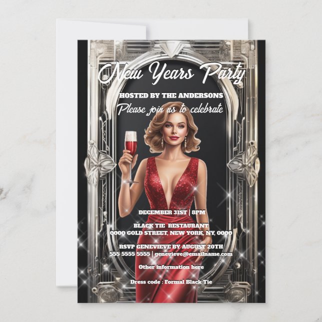 Invitation Bachelorette de Nouvel An glitz glam simple fête (Devant)