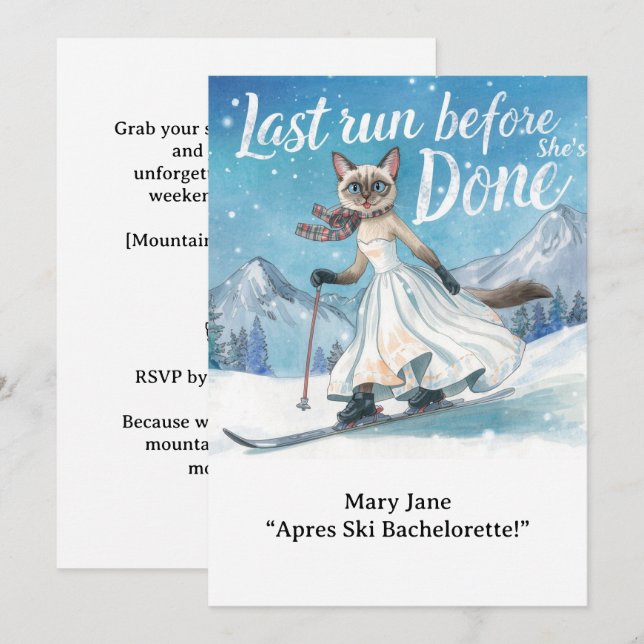 Invitation Bachelorette de ski Mariée de fin de semaine sur l (Devant / Derrière)